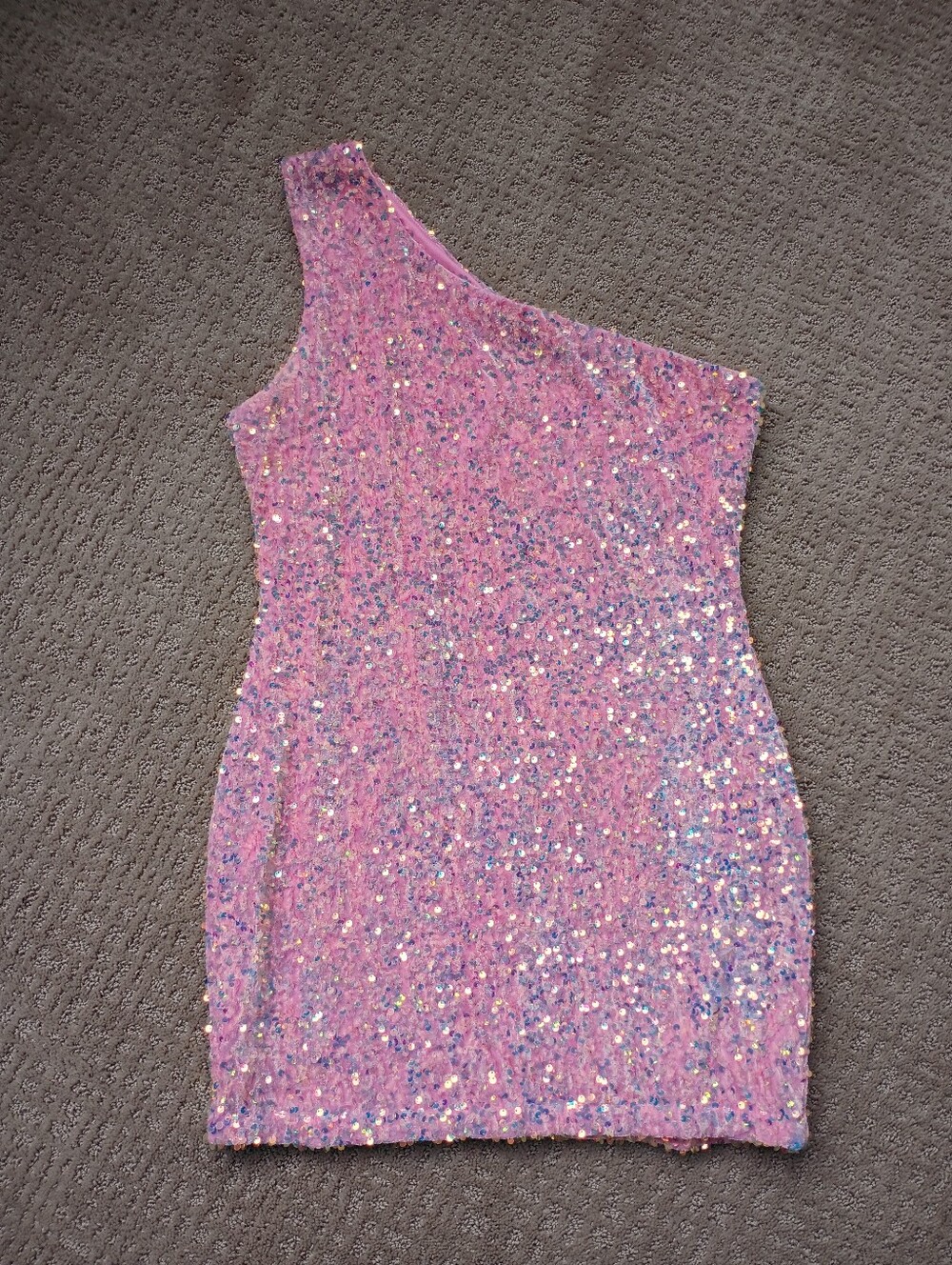 VELVI one shoulder sequin pink mini dress XL